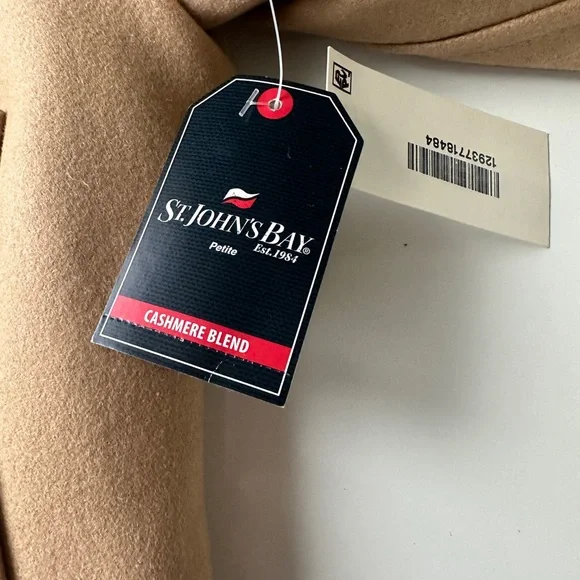 NWT St. John’s Bay Tan Wool Cashmere Blend Zip Toggle Jacket Coat Petite Large - Picture 8 of 8